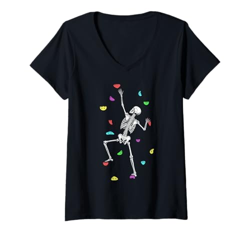 Damen Rock Wall Climber Halloween Skelett Lustig Klettern Kletterer T-Shirt mit V-Ausschnitt Damen Rock Wall Climber Halloween Skelett Lustig Klettern Kletterer T-Shirt mit V-Ausschnitt von Grandio Design Rock Climbing Climber Gifts