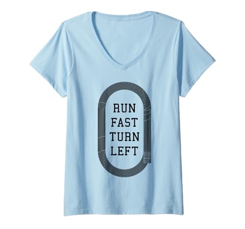 Damen Run Fast Turn Left Track And Field Runner Running Zitat T-Shirt mit V-Ausschnitt Damen Run Fast Turn Left Track And Field Runner Running Zitat T-Shirt mit V-Ausschnitt von Grandio Design Running Marathon Runner Training