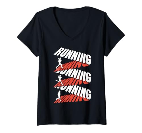 Damen Runner Running Run Band Text Marathonläufer Damen T-Shirt mit V-Ausschnitt Damen Runner Running Run Band Text Marathonläufer Damen T-Shirt mit V-Ausschnitt von Grandio Design Running Marathon Runner Training