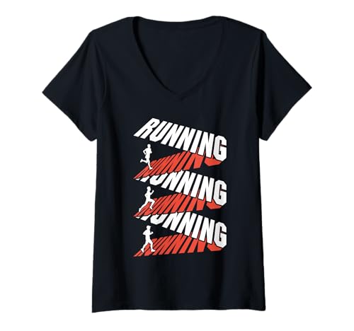 Damen Runner Running Run Marathonläufer mit Bandtext, Herren T-Shirt mit V-Ausschnitt Damen Runner Running Run Marathonläufer mit Bandtext, Herren T-Shirt mit V-Ausschnitt von Grandio Design Running Marathon Runner Training