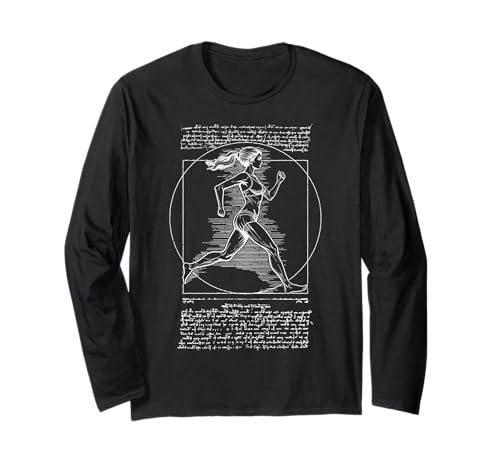Läufer Vitruvian Frau Leonardo Da Vinci Running Girl Langarmshirt Läufer Vitruvian Frau Leonardo Da Vinci Running Girl Langarmshirt von Grandio Design Running Marathon Runner Training