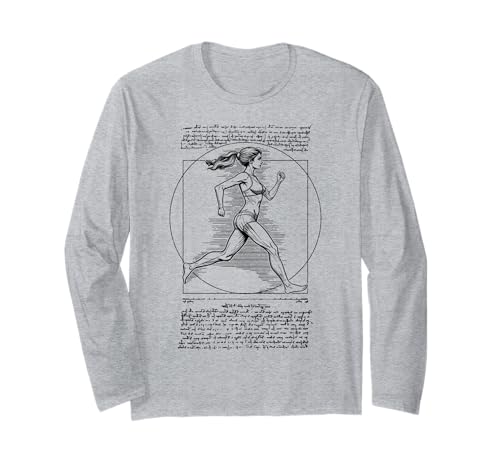 Läufer Vitruvian Frau Leonardo Da Vinci Running Girl Langarmshirt Läufer Vitruvian Frau Leonardo Da Vinci Running Girl Langarmshirt von Grandio Design Running Marathon Runner Training