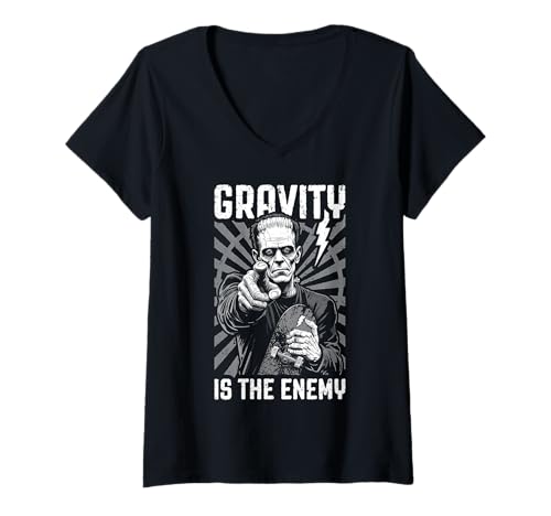 Damen Skater Skateboarder Frankenstein Gravity ist der feindliche Skate T-Shirt mit V-Ausschnitt von Grandio Design Skate And Skateboarder Gifts