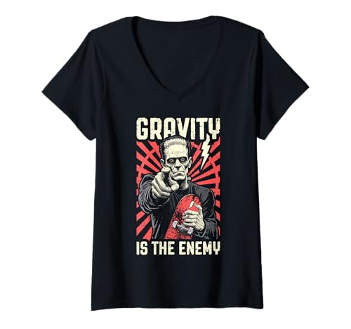 Damen Skater Skateboarder Frankenstein Gravity ist der feindliche Skate T-Shirt mit V-Ausschnitt von Grandio Design Skate And Skateboarder Gifts