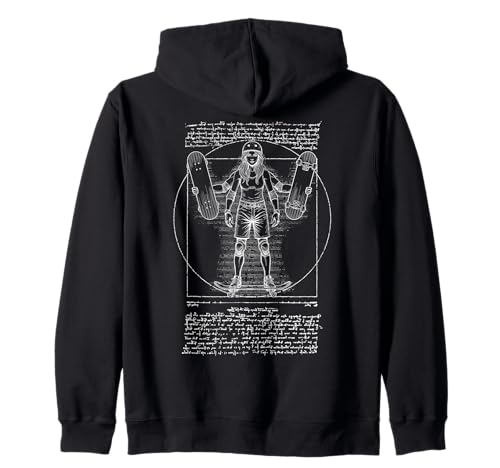 Skater Skateboarder Vitruvian Girl Lustiger Leonardo Da Vinci Kapuzenjacke von Grandio Design Skate And Skateboarder Gifts