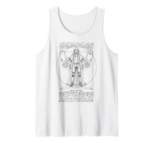 Skater Skateboarder Vitruvian Girl Lustiger Leonardo Da Vinci Tank Top von Grandio Design Skate And Skateboarder Gifts