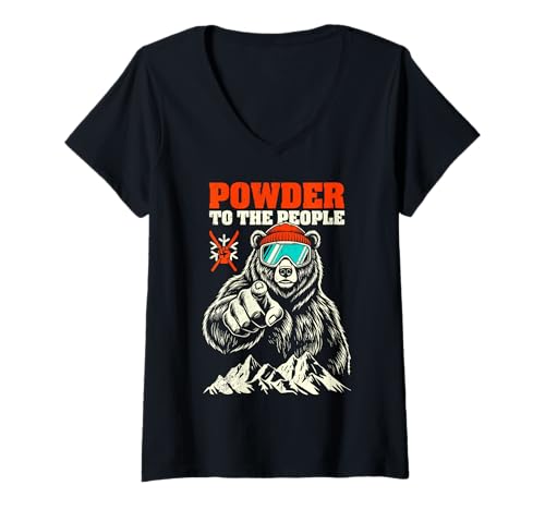 Damen Skifahrer Bär Powder to The People Funny Ski Protest T-Shirt mit V-Ausschnitt Damen Skifahrer Bär Powder to The People Funny Ski Protest T-Shirt mit V-Ausschnitt von Grandio Design Skiing Skier Winter Snow Ski Gifts