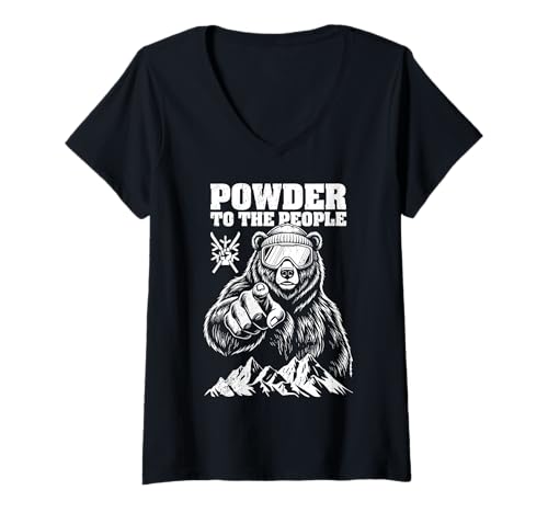 Damen Skifahrer Bär Powder to The People Funny Ski Protest T-Shirt mit V-Ausschnitt Damen Skifahrer Bär Powder to The People Funny Ski Protest T-Shirt mit V-Ausschnitt von Grandio Design Skiing Skier Winter Snow Ski Gifts