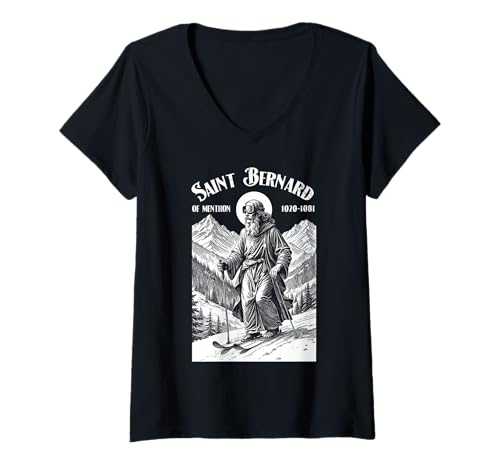 Damen Skifahrer Schutzpatron Bernhardiner Vintage Winter Skifahrer T-Shirt mit V-Ausschnitt Damen Skifahrer Schutzpatron Bernhardiner Vintage Winter Skifahrer T-Shirt mit V-Ausschnitt von Grandio Design Skiing Skier Winter Snow Ski Gifts