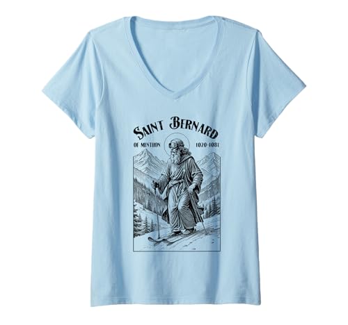 Damen Skifahrer Schutzpatron Bernhardiner Vintage Winter Skifahrer T-Shirt mit V-Ausschnitt Damen Skifahrer Schutzpatron Bernhardiner Vintage Winter Skifahrer T-Shirt mit V-Ausschnitt von Grandio Design Skiing Skier Winter Snow Ski Gifts