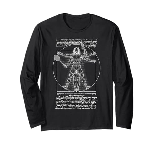Badmintonspieler Vitruvian Man Leonardo Da Vinci Federball Langarmshirt von Grandio Design Sports Training And Fitness