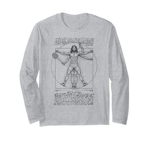 Badmintonspieler Vitruvian Man Leonardo Da Vinci Federball Langarmshirt von Grandio Design Sports Training And Fitness