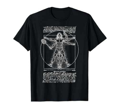 Badmintonspieler Vitruvian Man Leonardo Da Vinci Federball T-Shirt von Grandio Design Sports Training And Fitness