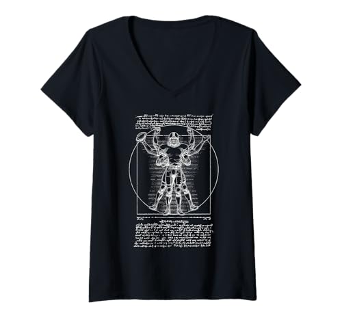 Damen American Football Spieler Vitruvian Man Leonardo Da Vinci T-Shirt mit V-Ausschnitt von Grandio Design Sports Training And Fitness