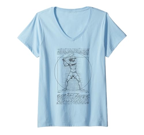 Damen Baseballspieler Vitruvian Man Lustig Leonardo Da Vinci Batter T-Shirt mit V-Ausschnitt Damen Baseballspieler Vitruvian Man Lustig Leonardo Da Vinci Batter T-Shirt mit V-Ausschnitt von Grandio Design Sports Training And Fitness