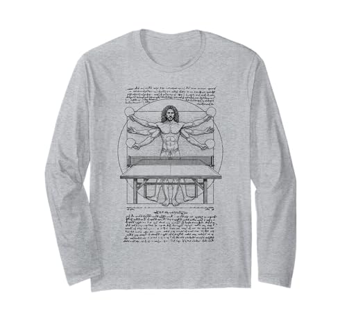 Tischtennisspieler Vitruvian Man Lustig Leonardo Da Vinci Langarmshirt von Grandio Design Sports Training And Fitness