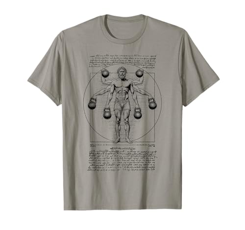 Vitruvian Fitness-Training für Männer Leonardo Da Vinci Kettlebell Lift T-Shirt von Grandio Design Sports Training And Fitness