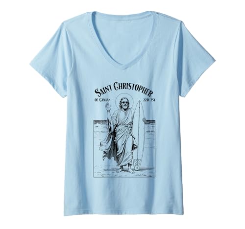 Damen Surfing Surfer Schutzpatron Saint Christopher Surfers Surfboard T-Shirt mit V-Ausschnitt Damen Surfing Surfer Schutzpatron Saint Christopher Surfers Surfboard T-Shirt mit V-Ausschnitt von Grandio Design Surfing Surfer Surf Surfboard Gifts