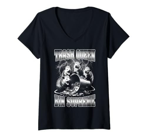 Damen Bootleg Trash Queen Opossum Tiara Lustiger, Wilder Rap im Vintage-Look T-Shirt mit V-Ausschnitt Damen Bootleg Trash Queen Opossum Tiara Lustiger, Wilder Rap im Vintage-Look T-Shirt mit V-Ausschnitt von Grandio Design Vintage Bootleg Rap Retro 90s 80s