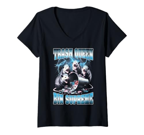 Damen Bootleg Trash Queen Opossum Tiara Lustiger, Wilder Rap im Vintage-Look T-Shirt mit V-Ausschnitt Damen Bootleg Trash Queen Opossum Tiara Lustiger, Wilder Rap im Vintage-Look T-Shirt mit V-Ausschnitt von Grandio Design Vintage Bootleg Rap Retro 90s 80s