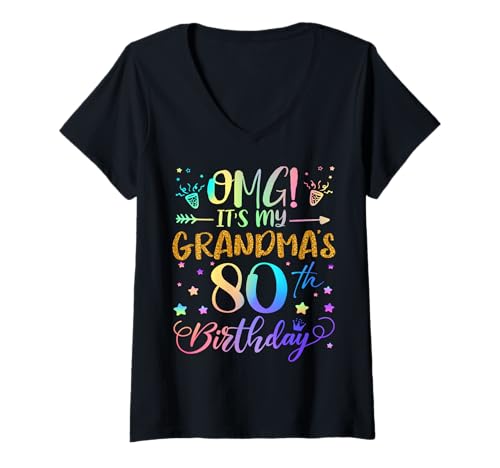 Damen OMG Es ist der 80. Geburtstag meiner Großmutter, Sweet, 80 Jahre alt T-Shirt mit V-Ausschnitt Damen OMG Es ist der 80. Geburtstag meiner Großmutter, Sweet, 80 Jahre alt T-Shirt mit V-Ausschnitt von Grandma 80th Bday Tie Dye Grandchildren