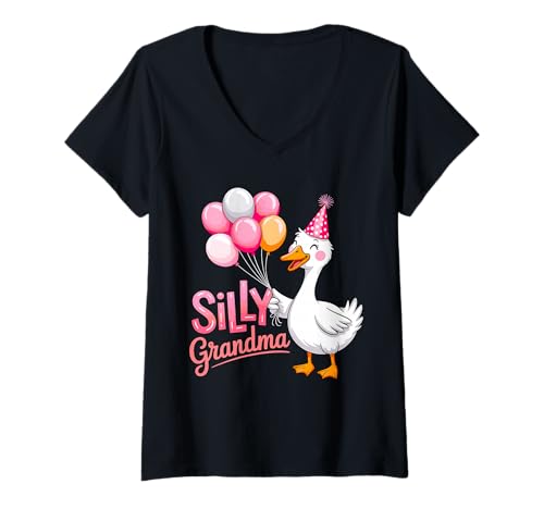 Damen Lustige Oma Gans Geburtstag Crew Familienoutfit T-Shirt mit V-Ausschnitt von Grandma Family Apparel