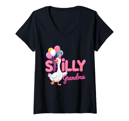 Damen Lustige Oma Gans Geburtstag Crew Familienoutfit T-Shirt mit V-Ausschnitt von Grandma Family Apparel