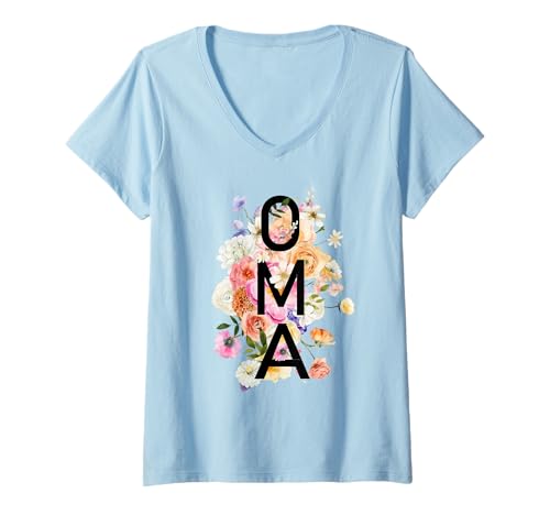 Damen Oma Wildblumen Oma Frauen Muttertag Weihnachten T-Shirt mit V-Ausschnitt Damen Oma Wildblumen Oma Frauen Muttertag Weihnachten T-Shirt mit V-Ausschnitt von Oma Gifts Co