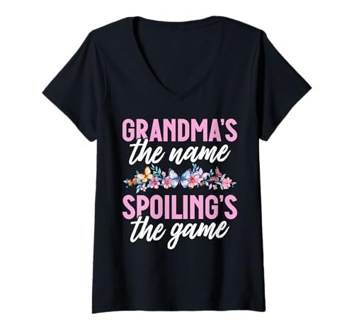 Damen Grandma's The Name Spoiling's The Game Grandma T-Shirt mit V-Ausschnitt Damen Grandma's The Name Spoiling's The Game Grandma T-Shirt mit V-Ausschnitt von Grandma Gifts