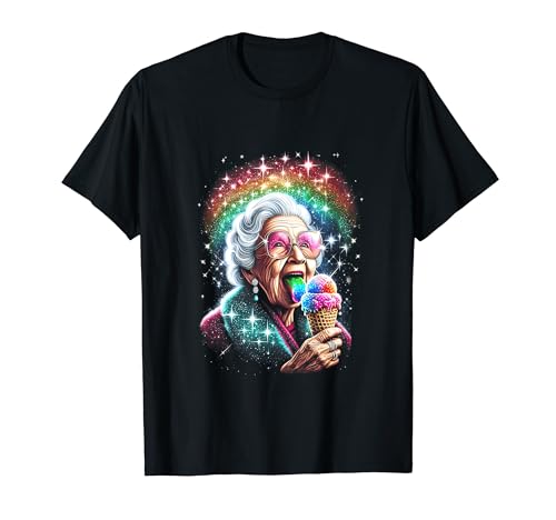 Grandma Licking Ice Cream Embarrassing Old Damen T-Shirt Schwarz S Cartoon Meme T-Shirt von Grandma Licking Ice Cream Embarrassing Old