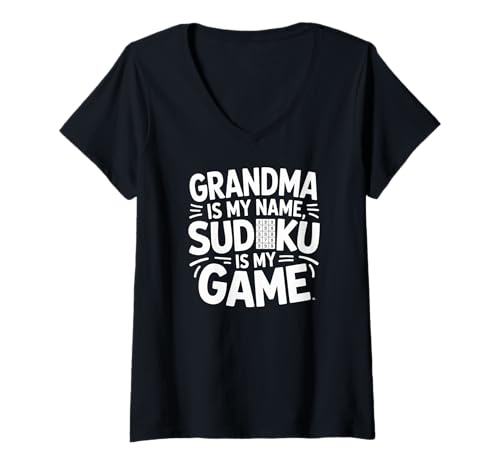 Damen Oma ist mein Name Sudoku ist mein Spiel T-Shirt mit V-Ausschnitt Damen Oma ist mein Name Sudoku ist mein Spiel T-Shirt mit V-Ausschnitt von Grandma Sudoku Puzzle Enthusiast