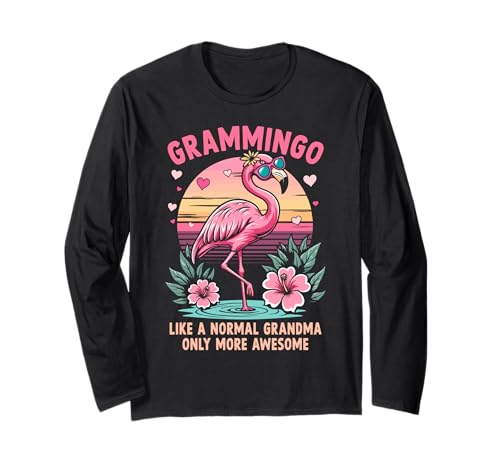 Gramingo Flamingo Oma Floral Retro Damen Langarmshirt Gramingo Flamingo Oma Floral Retro Damen Langarmshirt von Grandma flamingo retro