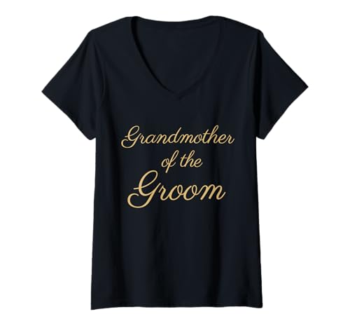 Damen Großmutter des Bräutigams, Hochzeit & Braut, hellbraune Schrift T-Shirt mit V-Ausschnitt Damen Großmutter des Bräutigams, Hochzeit & Braut, hellbraune Schrift T-Shirt mit V-Ausschnitt von Grandma of the Groom Wedding Shirts