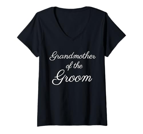 Damen Großmutter des Bräutigams, Hochzeit & Braut, weiße Schrift T-Shirt mit V-Ausschnitt Damen Großmutter des Bräutigams, Hochzeit & Braut, weiße Schrift T-Shirt mit V-Ausschnitt von Grandma of the Groom Wedding Shirts