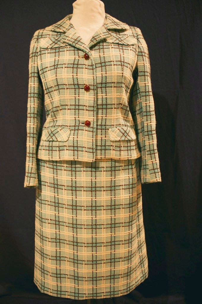 Vintage 2-Teiliger Frühlings-Rock in Grün, Braun Und Beige von GrandmaRaeGoods