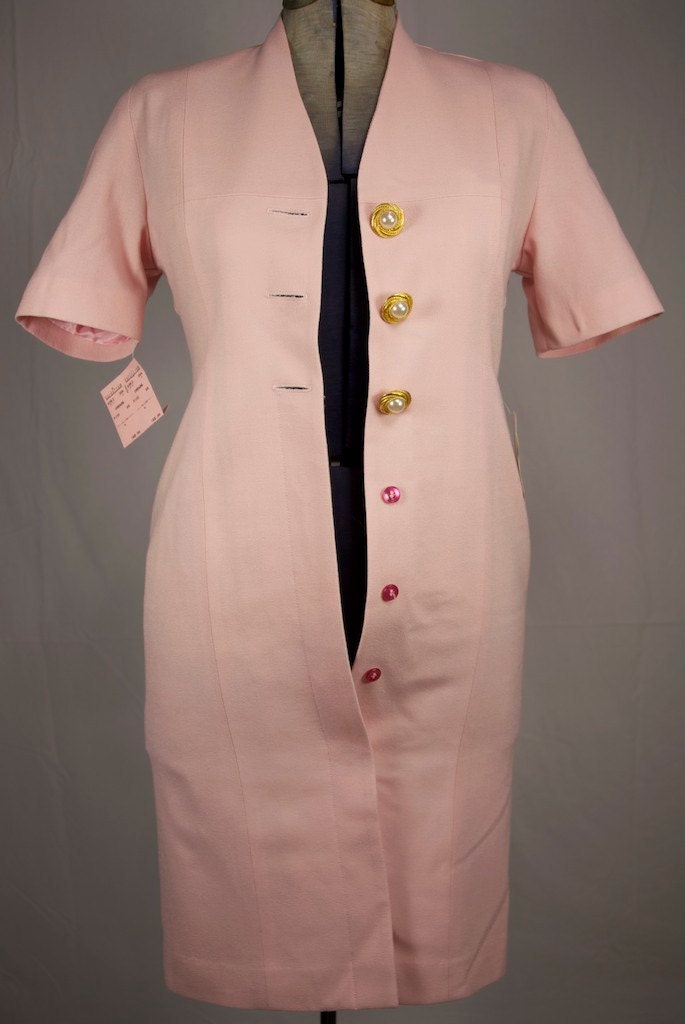 Vintage Nordstrom Rosa Kurzarm Petite Wolle Kleid Mit Original-Tags von GrandmaRaeGoods