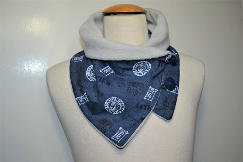 Knopfloop Jeansblau, Knopfloops, Loops, Schal, Baumwolljersey Und Graues Fleece, Loop, Wickelschal, Wickelloop, Handmade von Grandmeremimi