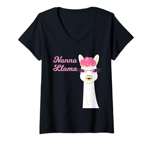Damen Nanna Lama Grandma Alpaka Cute Animal Lover T-Shirt mit V-Ausschnitt von Grandmother Alpaca Fanatic