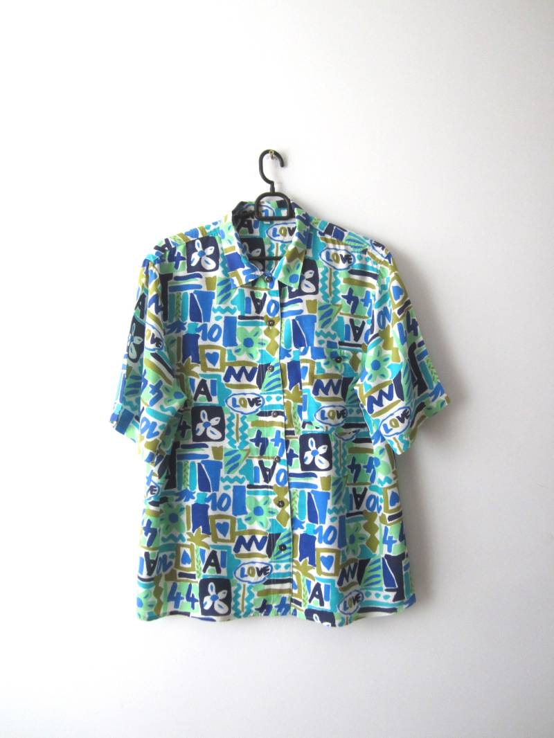 Weinlese-Frauen Bluse Kurzarm-Shirt Gemusterten Shirt Groß Bequem Viskose Sommer Festival Oma von GrandmotherVtgRoom