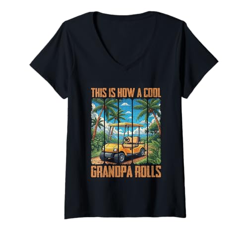Damen So rollt EIN Cooler Opa T-Shirt mit V-Ausschnitt von Grandpa Golf Enthusiast Tropical Vibes