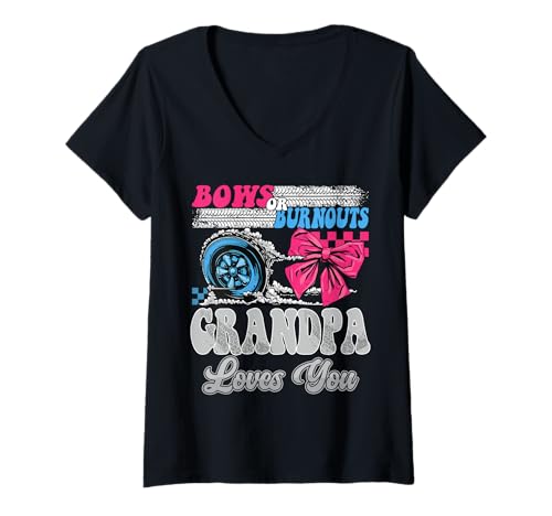 Damen Burnouts oder Bows Opa Loves You Reveal-Party T-Shirt mit V-Ausschnitt Damen Burnouts oder Bows Opa Loves You Reveal-Party T-Shirt mit V-Ausschnitt von Grandpa Reveal Party Announcement
