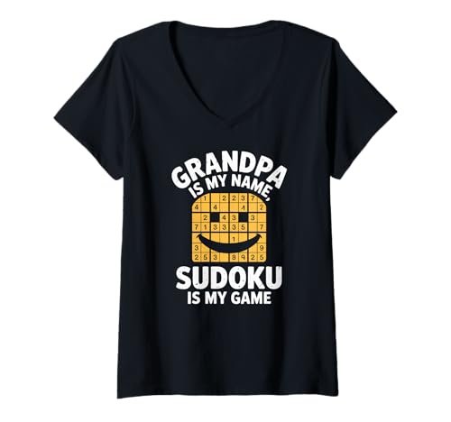 Damen Opa ist mein Name Sudoku ist mein Spiel T-Shirt mit V-Ausschnitt Damen Opa ist mein Name Sudoku ist mein Spiel T-Shirt mit V-Ausschnitt von Grandpa Sudoku Puzzle Lovers Club