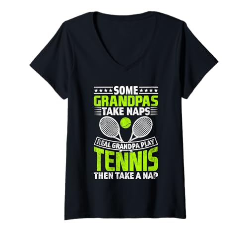 Damen Some Grandpas Take Naps Real Grandpa Play Tennis T-Shirt mit V-Ausschnitt Damen Some Grandpas Take Naps Real Grandpa Play Tennis T-Shirt mit V-Ausschnitt von Grandpa Tennis Enthusiast Humor Fun