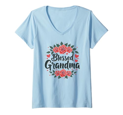 Damen Gesegnete Oma mit Rosen und Herzen Großmutter Floral T-Shirt mit V-Ausschnitt Damen Gesegnete Oma mit Rosen und Herzen Großmutter Floral T-Shirt mit V-Ausschnitt von Grandparent Love Apparel Home And More Company