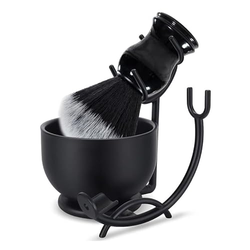 Grandslam Premium Rasierpinsel-Set, 3 in 1 Rasierpinsel für Herren, Ständer und Schale aus Edelstahl, traditionelles Nassrasur-Set, manuelles Bartset für Herren Geschenk (Schwarz-1) von Grandslam