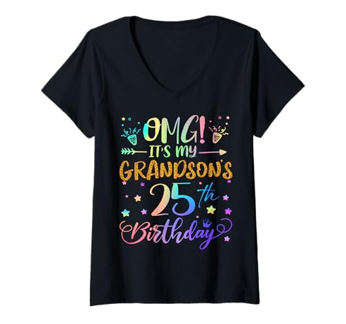 Damen OMG Es ist der 25. Geburtstag meines Enkels Sweet 25 Jahre alt T-Shirt mit V-Ausschnitt Damen OMG Es ist der 25. Geburtstag meines Enkels Sweet 25 Jahre alt T-Shirt mit V-Ausschnitt von Grandson 25th Bday Tie Dye Grandparent