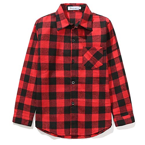 Grandwish Jungen Kariertes Hemd Langarm-Shirts für Mädchen Rot Schwarz Gr.116 116cm (Etikettengröße：130/6) von Grandwish