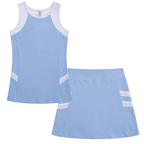 Mädchen Tennis Golf Kleid Mädchen Tank Top und Tennis Golf Rock mit integrierten Shorts Outfit Set, Blau, 4 von Grandwish