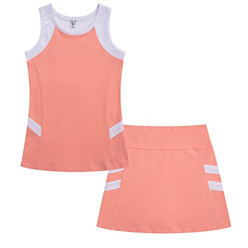Mädchen Tennis Golf Kleid Mädchen Tank Top und Tennis Golf Rock mit integrierten Shorts Outfit Set, Pink, 6 von Grandwish