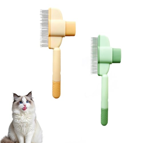 2 Kamm für Katzen und Hunde, Ausbreitung und Verwicklungen, Kamm für die Haarentfernung von Haustieren, Ausbreitung und Verwicklung, robust und selbstreinigend, mit Knopf zur Haarentfernung von Granmagazz